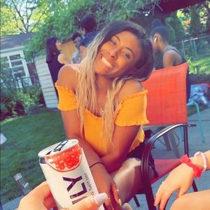 Gold/yellow off the shoulder crop top